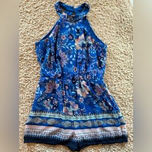 Womens Crystal Sky Royal Blue Floral Jumpsuit Romper size large
